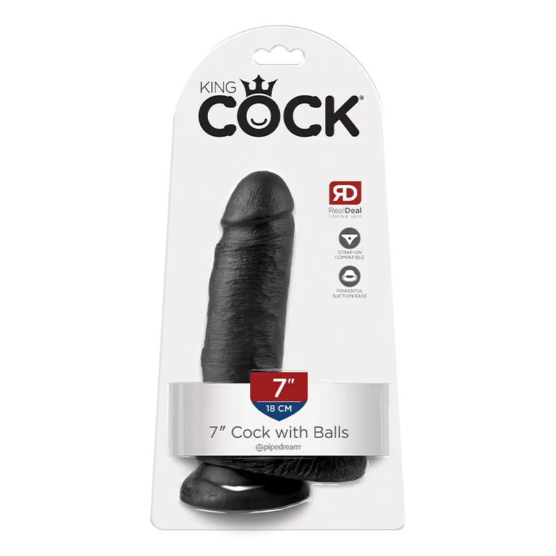 Pipedream King Cock 7 in. Cock With Balls Realistic Suction Cup Dildo Black