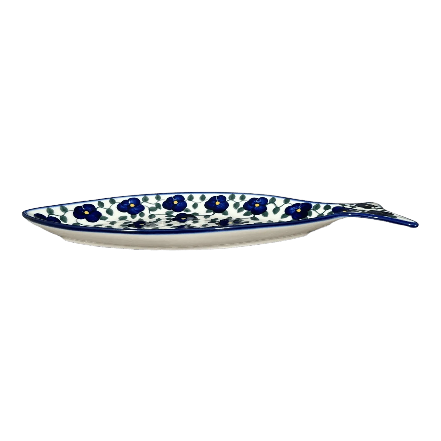 Plate, Fish-Shaped, 14.5" x 6.5", WR (WR13O) in "Pansy Storm" by W.R. Ceramika | WR13O-EZ3