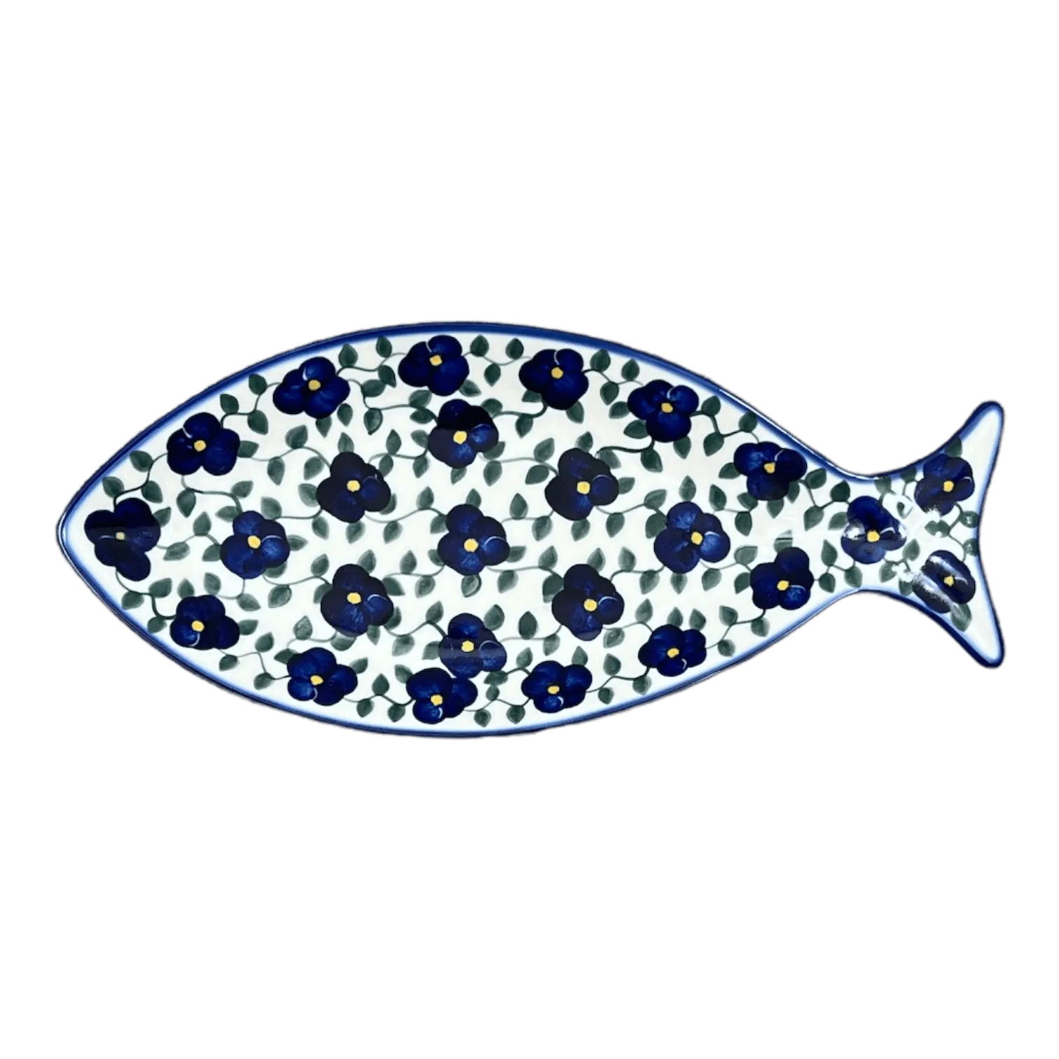 Plate, Fish-Shaped, 14.5" x 6.5", WR (WR13O) in "Pansy Storm" by W.R. Ceramika | WR13O-EZ3