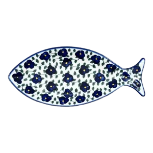 Plate, Fish-Shaped, 14.5" x 6.5", WR (WR13O) in "Pansy Storm" by W.R. Ceramika | WR13O-EZ3