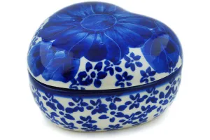 Polish Pottery 4" Heart Shaped Jar Divine Cobalt UNIKAT