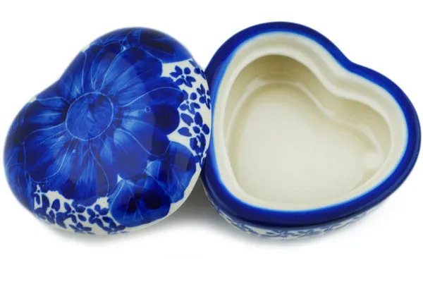 Polish Pottery 4" Heart Shaped Jar Divine Cobalt UNIKAT
