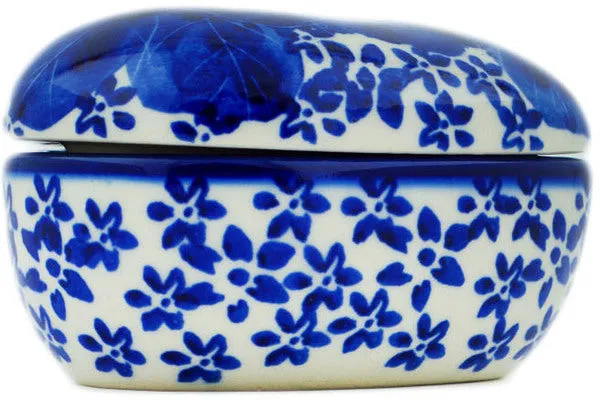 Polish Pottery 4" Heart Shaped Jar Divine Cobalt UNIKAT