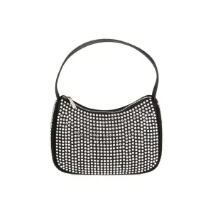 PRIMADONNA HOBO BAG IN BLACK WITH SILVER RHINESTINES