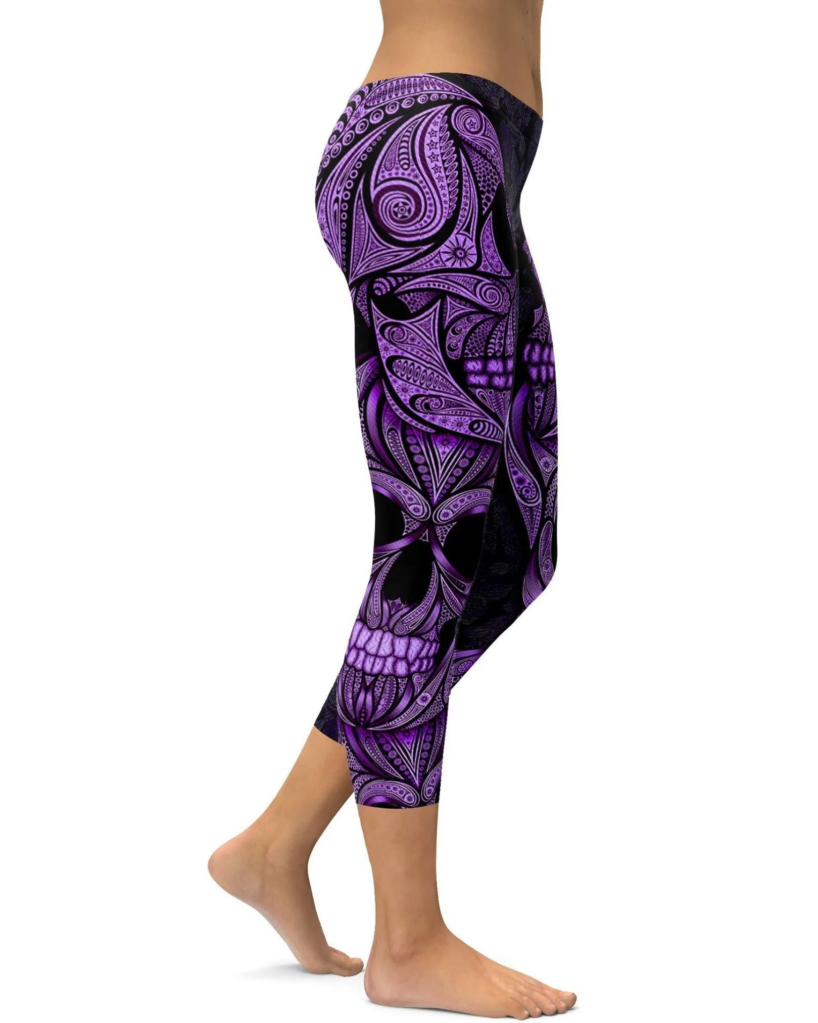 Purple Ornamental Skull Capris
