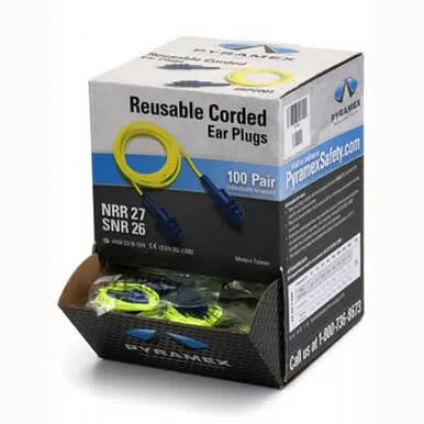 Pyramex Corded Triple Flange Reuseable Earplugs 100/Box
