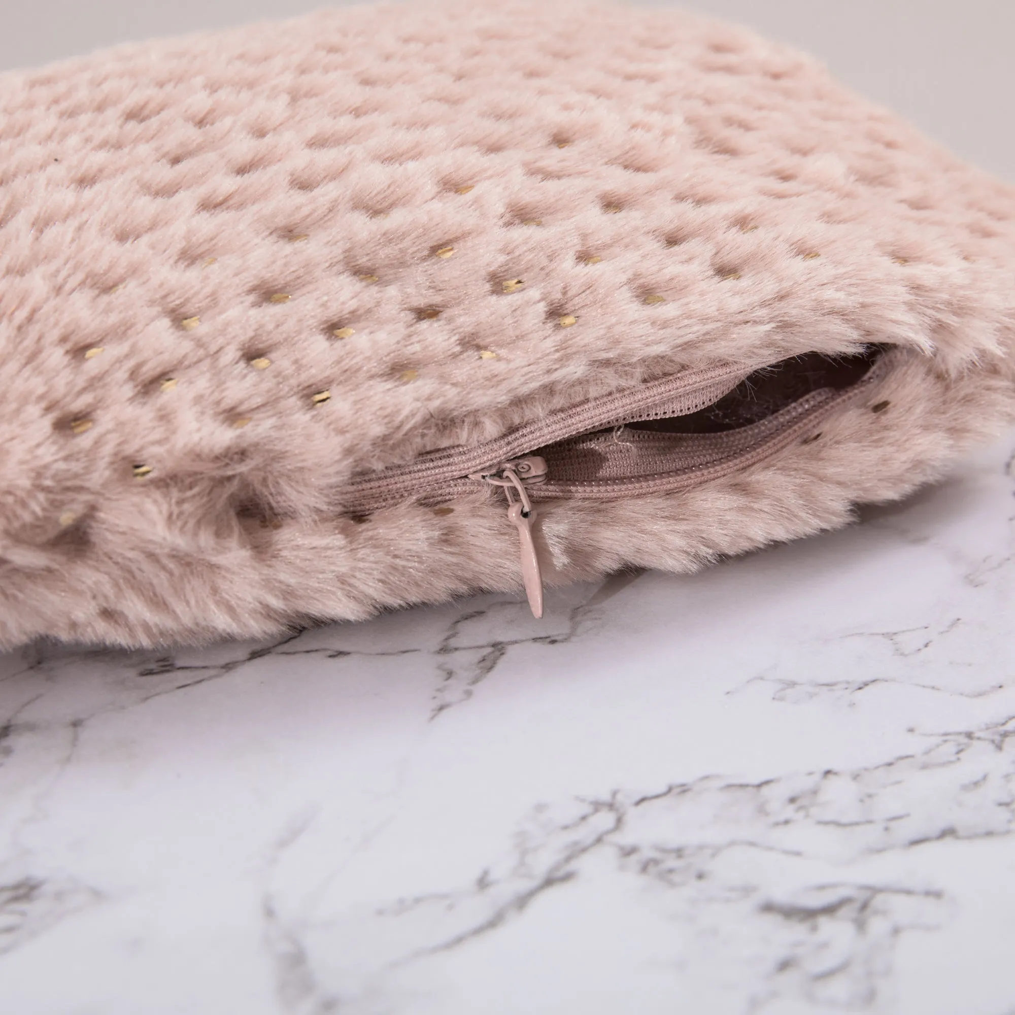 Rabbit Faux Fur Foil Print Zipper Bag