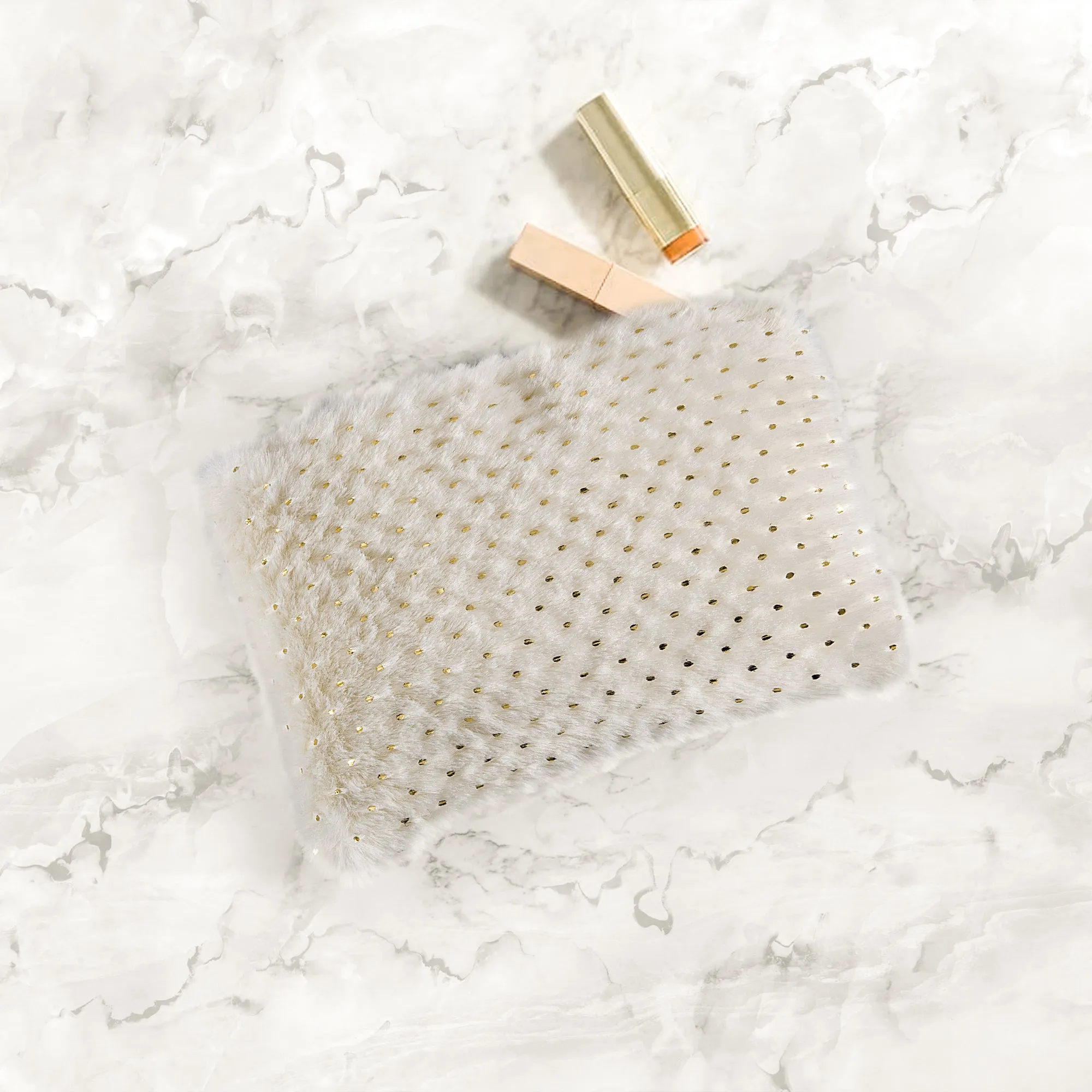Rabbit Faux Fur Foil Print Zipper Bag