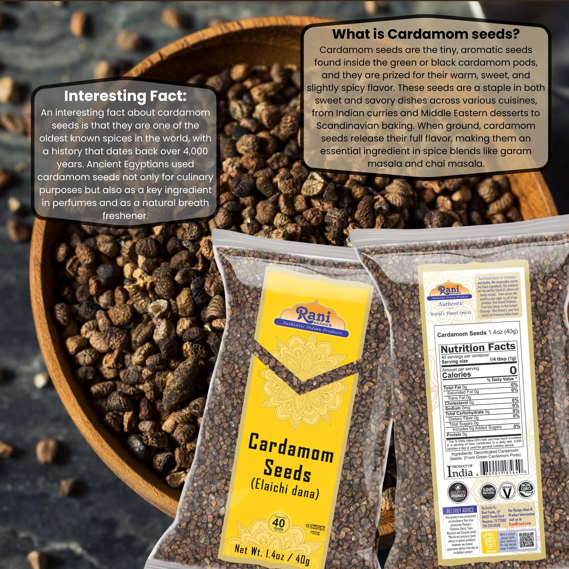 Rani Cardamom (Elachi) Decorticated Seeds Indian Spice 1.4oz (40g) ~ All Natural | Vegan | Gluten Friendly | NON-GMO | Kosher