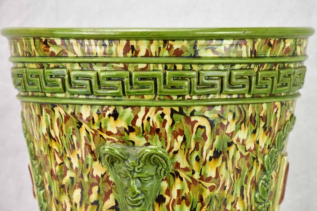 Rare cachepot from Uzes with LM monogram - marbleized green faience