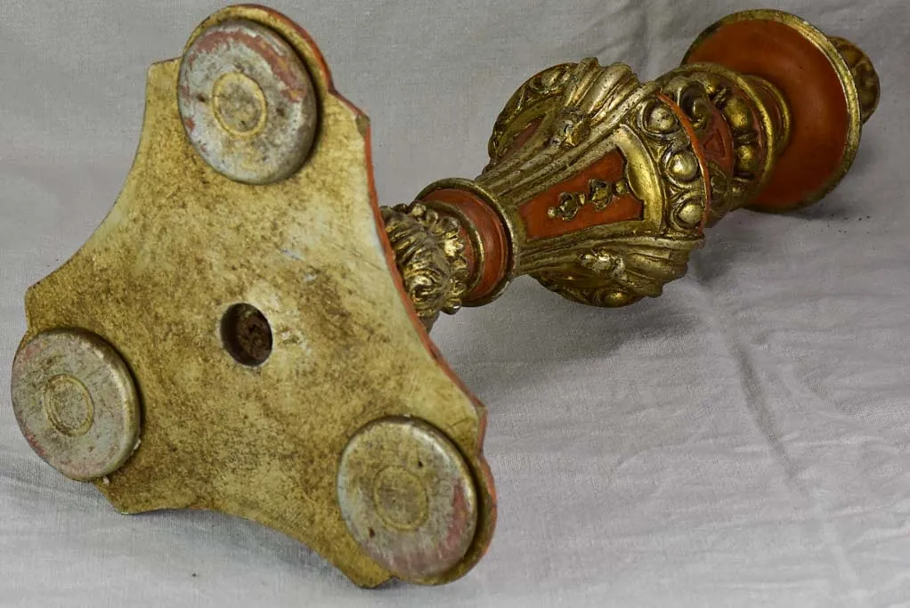 Rare large antique French candlestick - orange and gold 25¼"