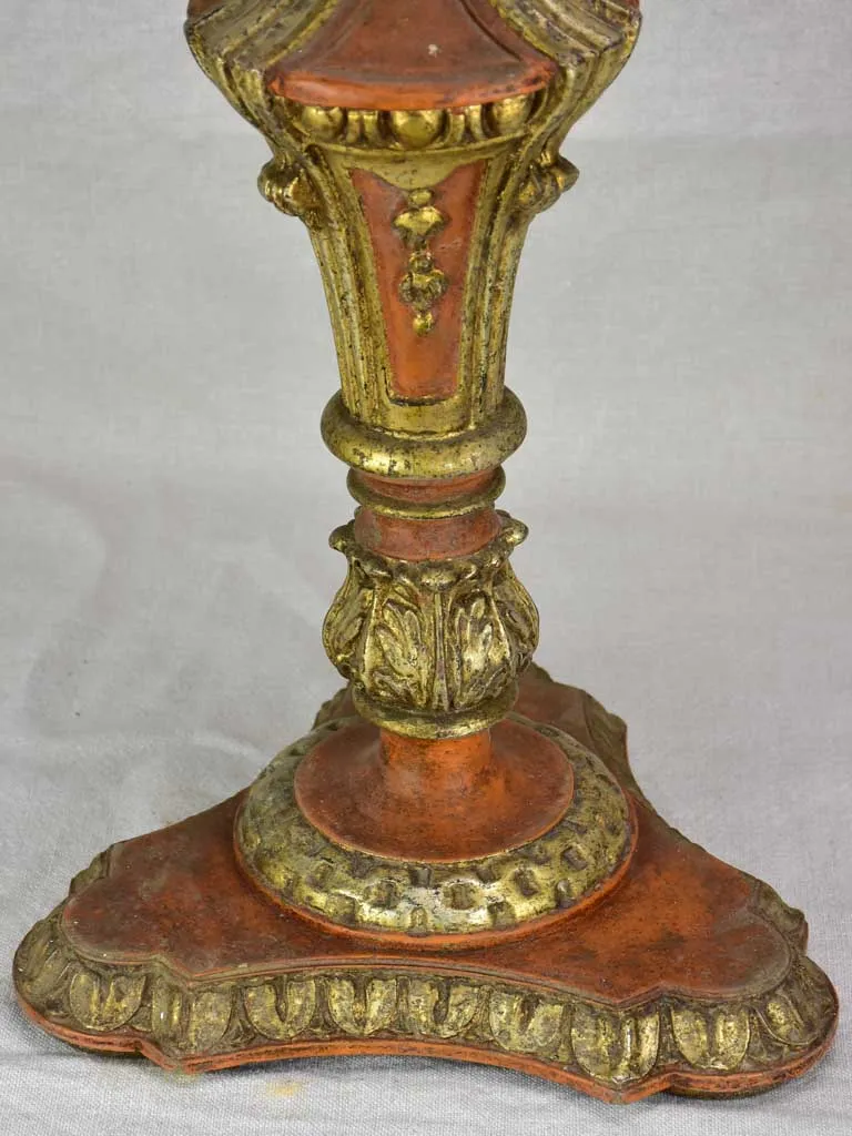 Rare large antique French candlestick - orange and gold 25¼"
