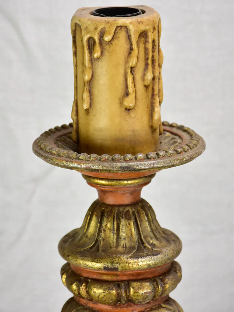 Rare large antique French candlestick - orange and gold 25¼"