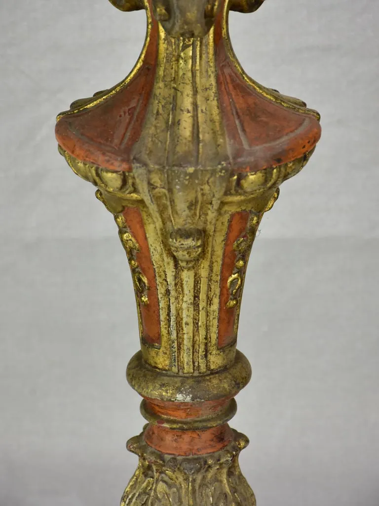 Rare large antique French candlestick - orange and gold 25¼"