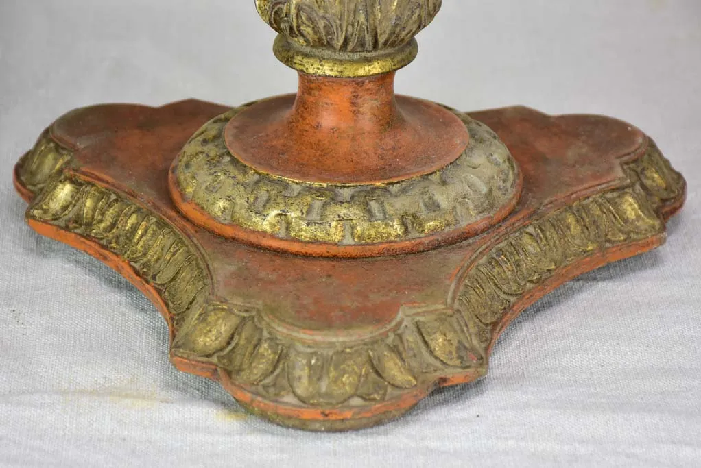 Rare large antique French candlestick - orange and gold 25¼"