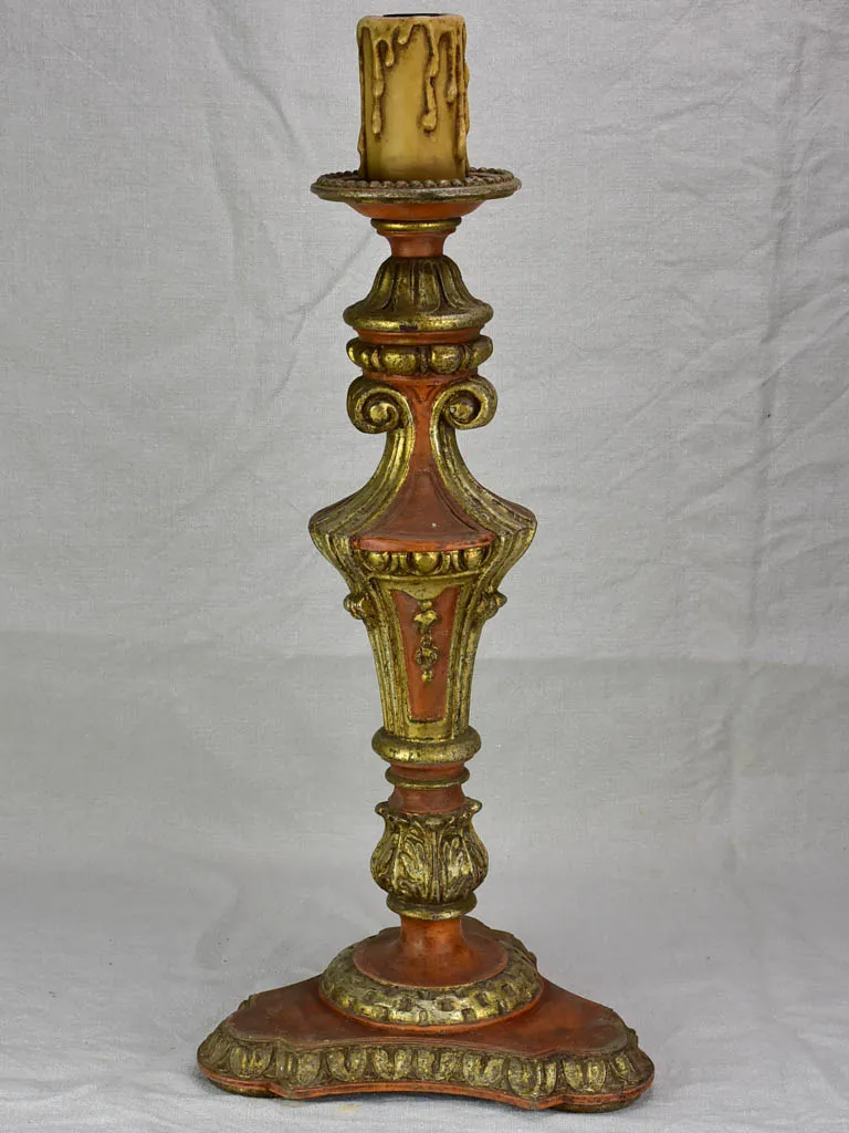 Rare large antique French candlestick - orange and gold 25¼"