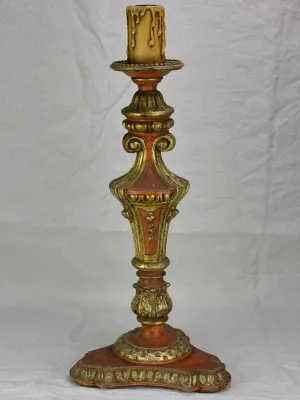 Rare large antique French candlestick - orange and gold 25¼"