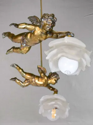 Rare pair of angel lights with opaque flowers 9"