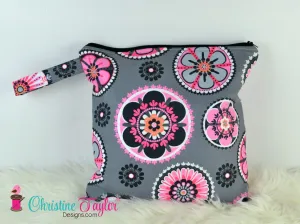 Ready Made MEDIUM SIZE Wet Bag - Pink and Grey geometric