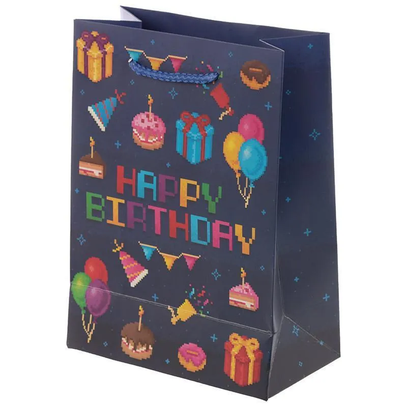 Retro Gaming Design Gift Bag 17 x 9 x 23cm - Happy Birthday