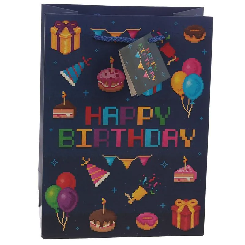 Retro Gaming Design Gift Bag 17 x 9 x 23cm - Happy Birthday