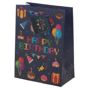 Retro Gaming Design Gift Bag 17 x 9 x 23cm - Happy Birthday