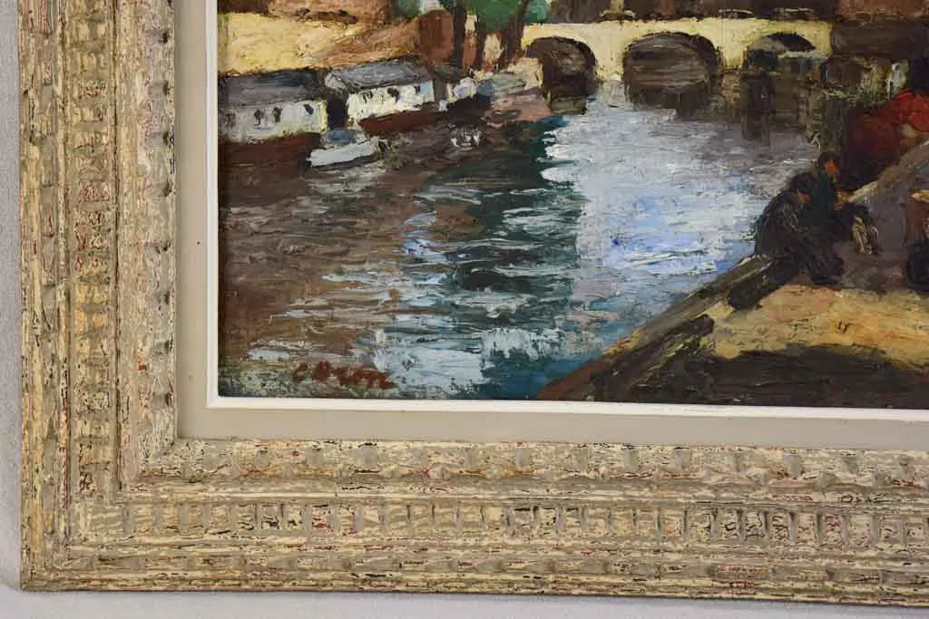 River in Paris by César Bron (1895 - ?) - oil on canvas 1929 - 26¾" x 32¼"
