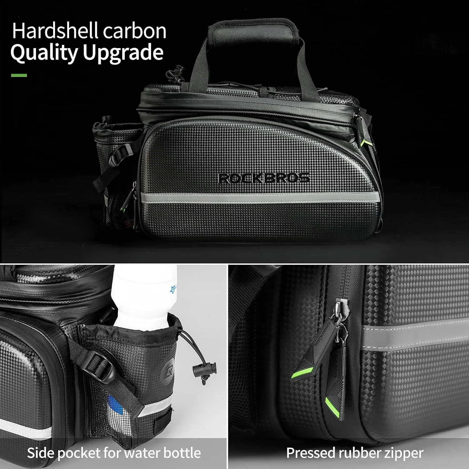 ROCKBROS Bike Rack Bag Waterproof Carbon Leather Rear Seat Cargo Pack 34L
