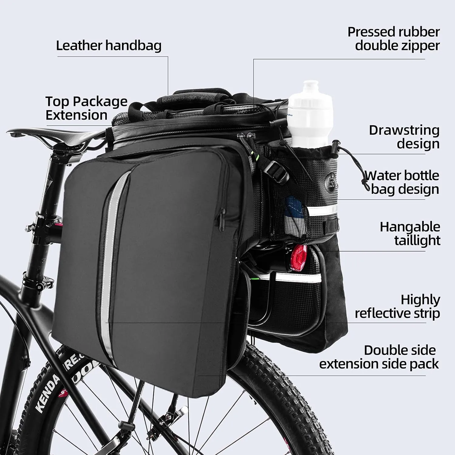ROCKBROS Bike Rack Bag Waterproof Carbon Leather Rear Seat Cargo Pack 34L