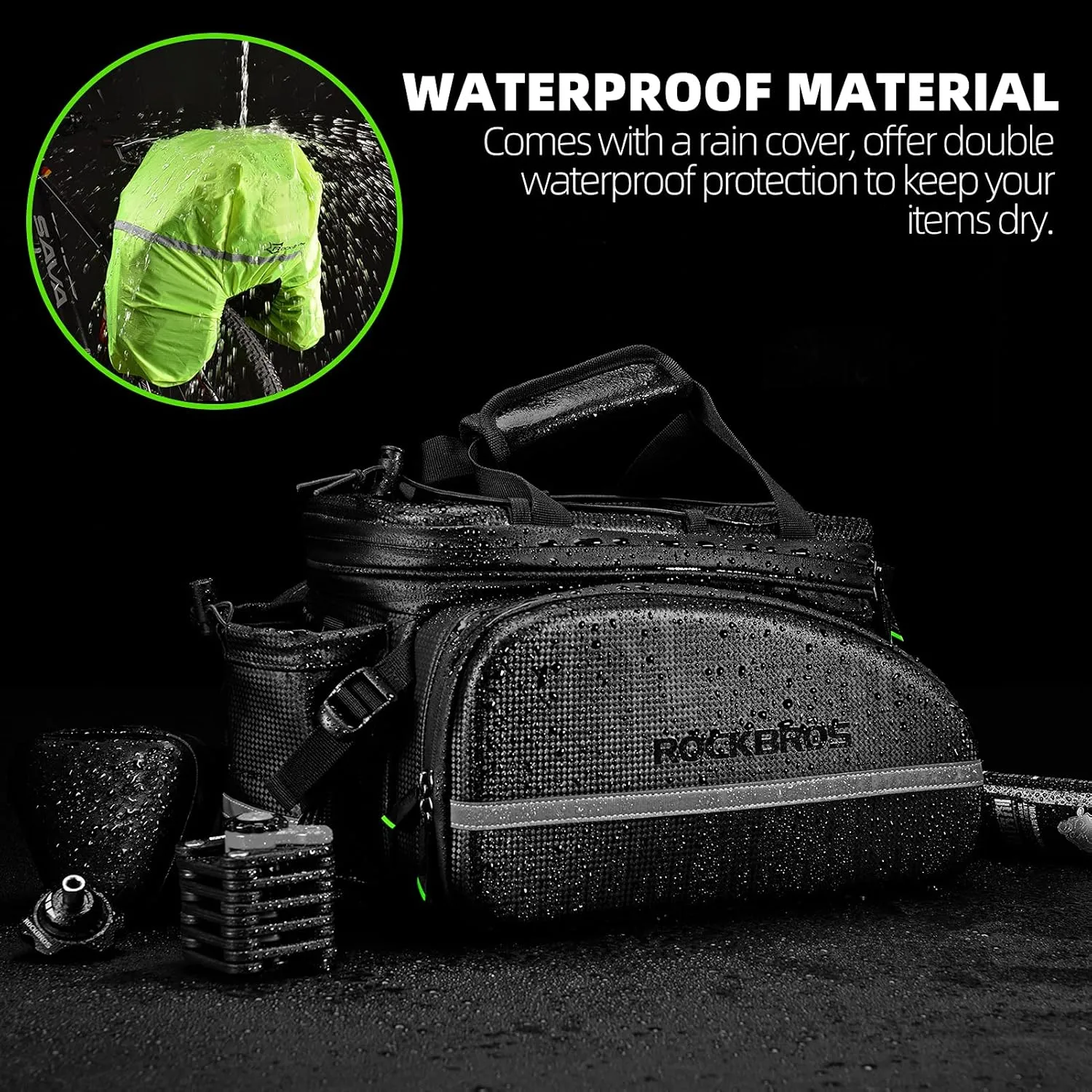 ROCKBROS Bike Rack Bag Waterproof Carbon Leather Rear Seat Cargo Pack 34L