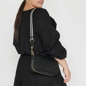 Saben Feature Bag Strap Black and White Herringbone