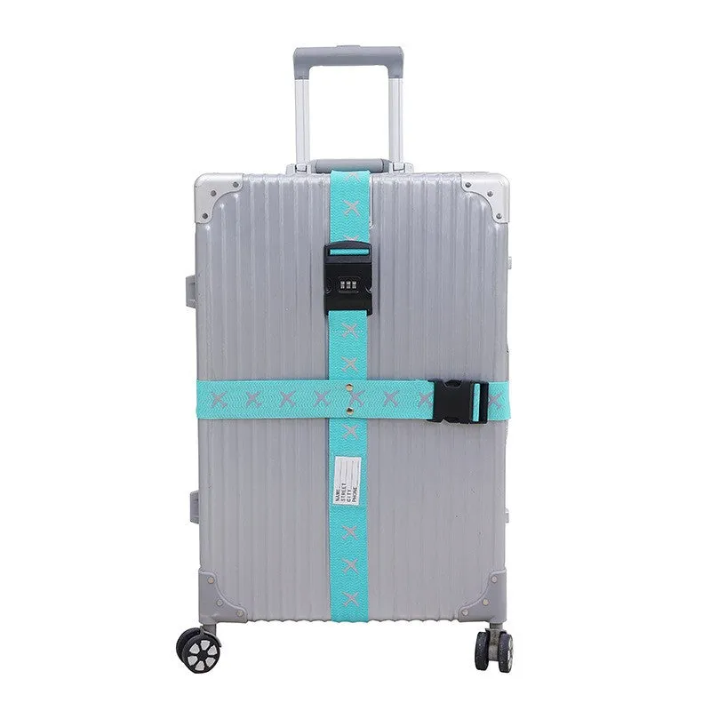 (Set of 2) Adjustable luggage strap Strap for suitcases / bags with reflectors   address label - Light blue