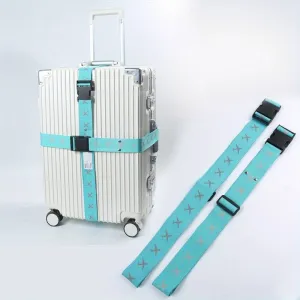 (Set of 2) Adjustable luggage strap Strap for suitcases / bags with reflectors   address label - Light blue