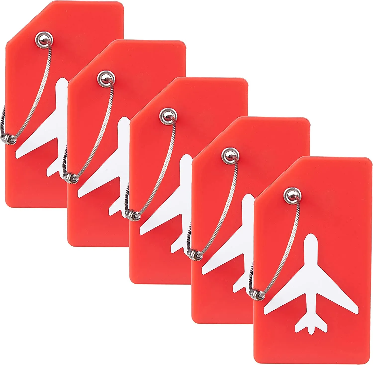 (Set of 5) Silicone luggage tags Luggage Tag with address label - Red