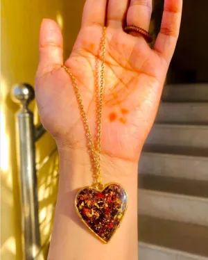 Set of Five Heart Shaped Pendant with Preserved Roses Inside