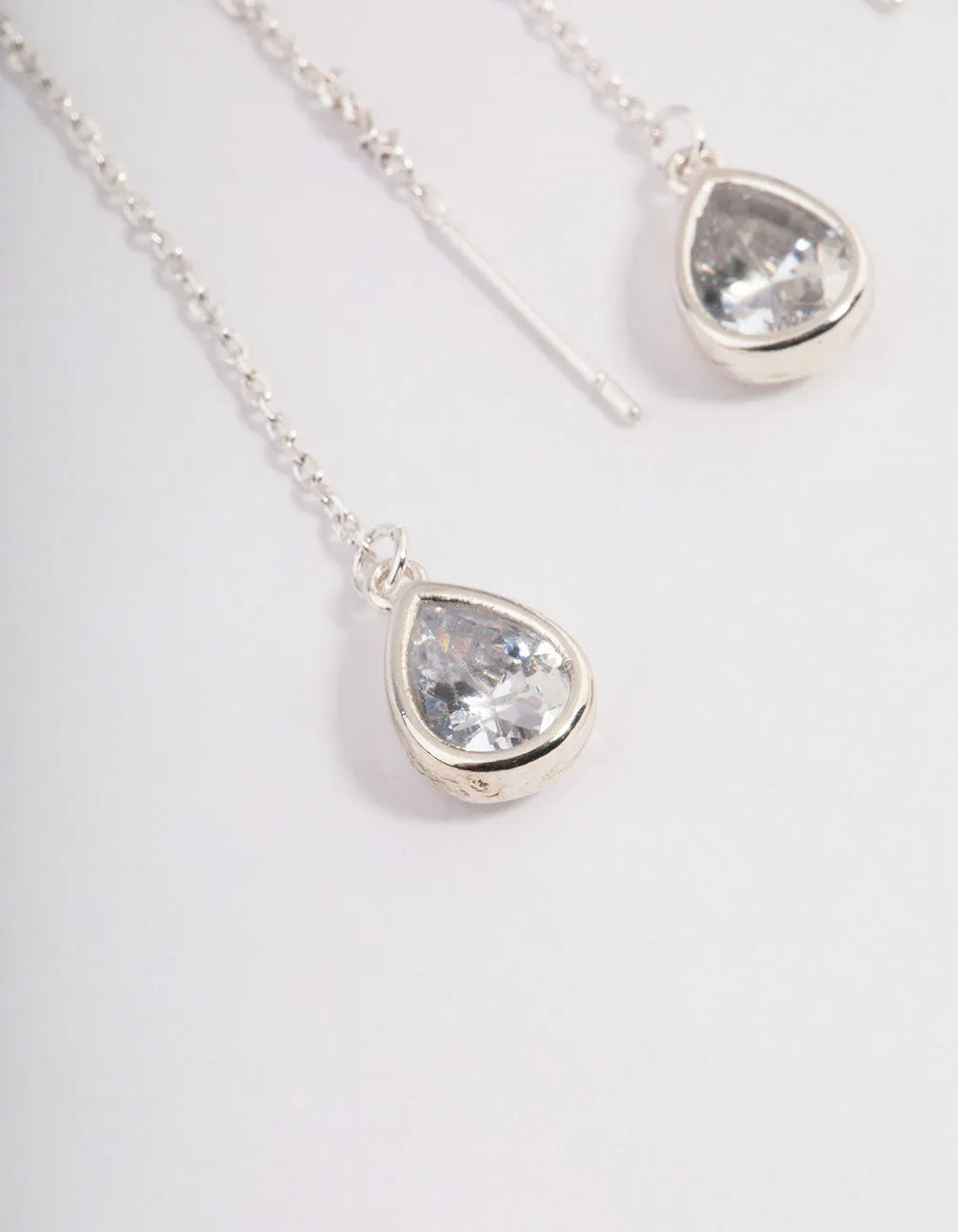 Silver Pear Thread Through Drop Earrings