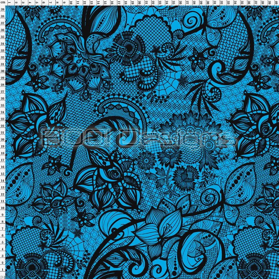 Spandex Ornamental Lace Aqua