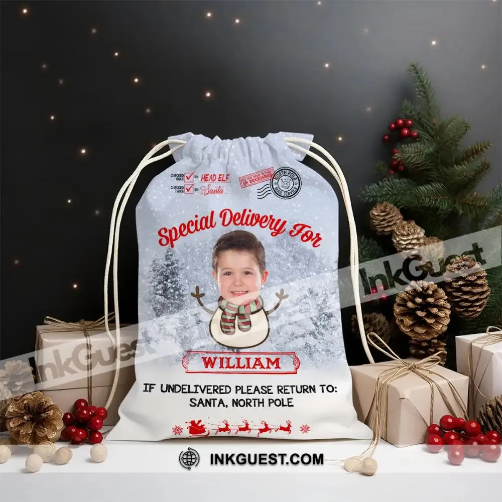 Special Christmas Delivery Custom Photo And Text, Personalized String Bag, Christmas Gift