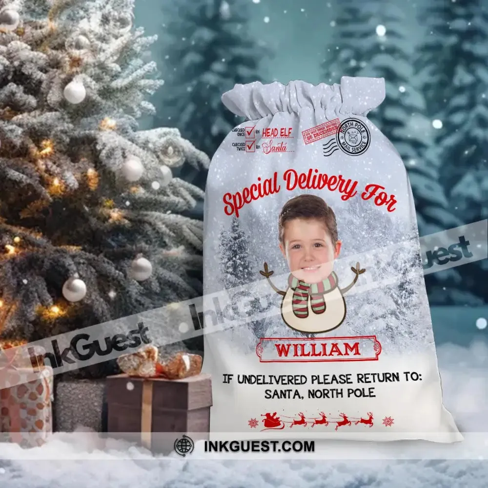 Special Christmas Delivery Custom Photo And Text, Personalized String Bag, Christmas Gift
