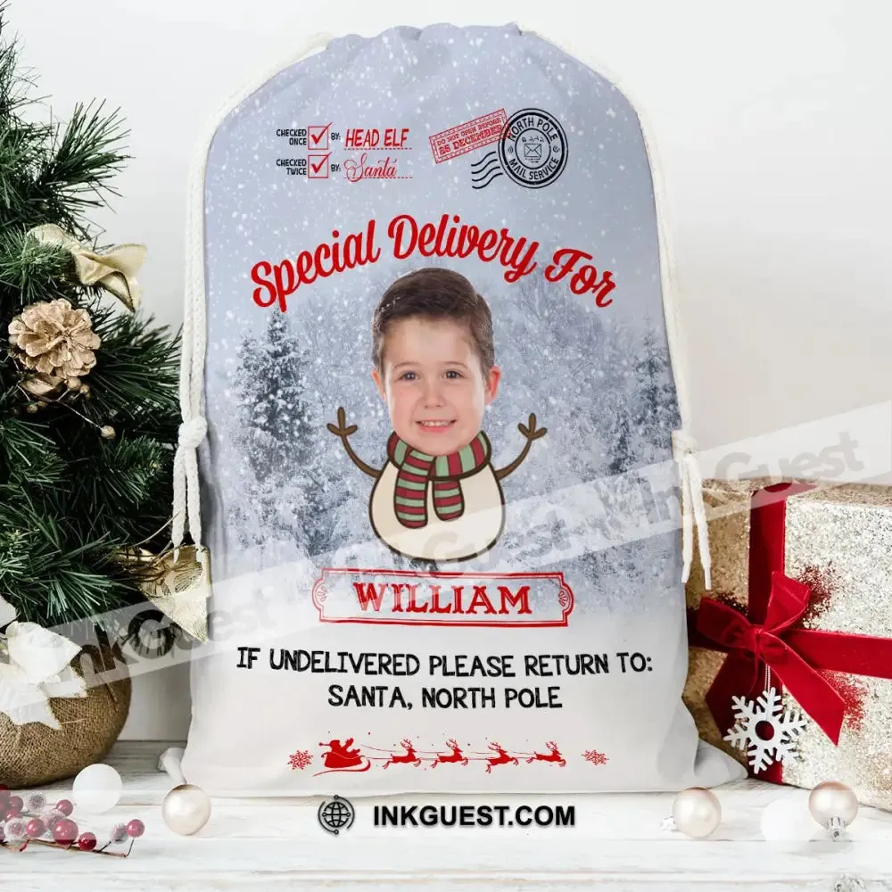 Special Christmas Delivery Custom Photo And Text, Personalized String Bag, Christmas Gift
