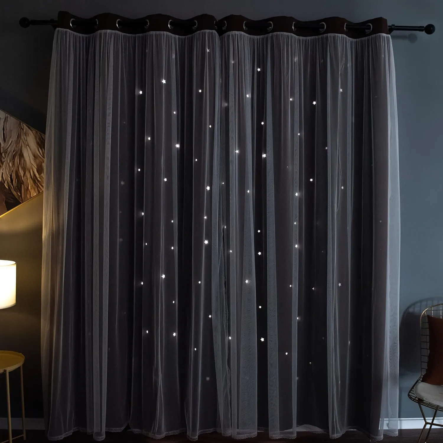 Stars Curtains Blackout Curtains for Bedroom Double Layer Curtains Curtains Cute Curtains Blackout Curtains, Curtains 84 Inches Long 2 Panel, Black Curtains, 42 X 84 Inches