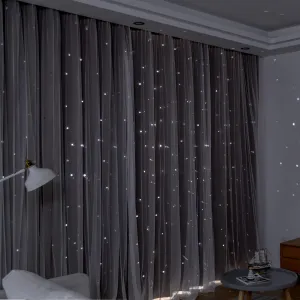 Stars Curtains Blackout Curtains for Bedroom Double Layer Curtains Curtains Cute Curtains Blackout Curtains, Curtains 84 Inches Long 2 Panel, Black Curtains, 42 X 84 Inches
