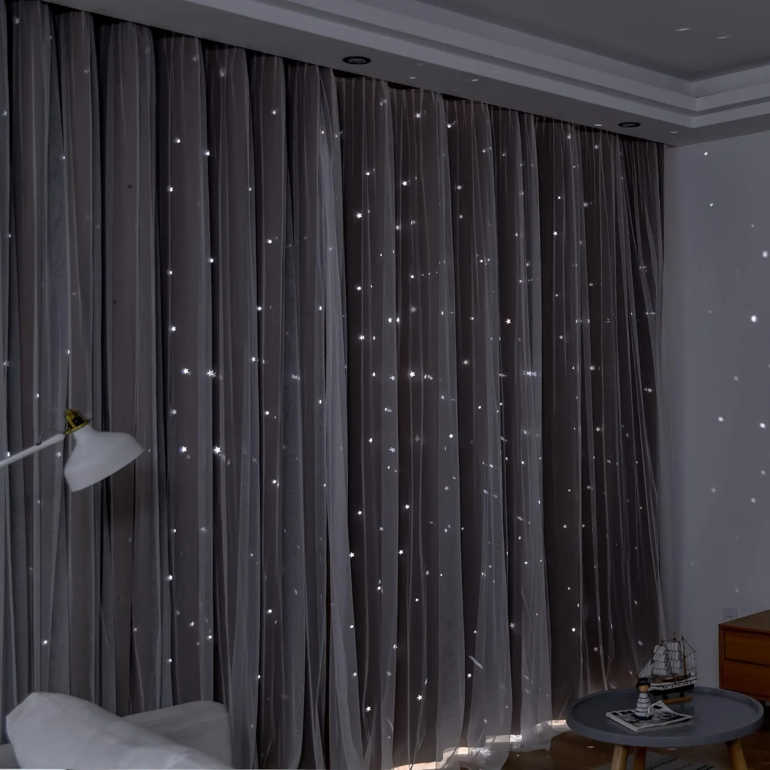 Stars Curtains Blackout Curtains for Bedroom Double Layer Curtains Curtains Cute Curtains Blackout Curtains, Curtains 84 Inches Long 2 Panel, Black Curtains, 42 X 84 Inches