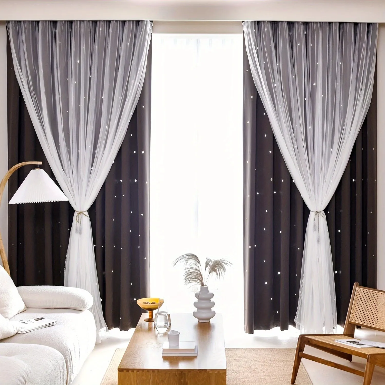 Stars Curtains Blackout Curtains for Bedroom Double Layer Curtains Curtains Cute Curtains Blackout Curtains, Curtains 84 Inches Long 2 Panel, Black Curtains, 42 X 84 Inches