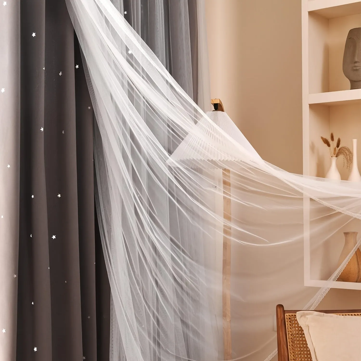 Stars Curtains Blackout Curtains for Bedroom Double Layer Curtains Curtains Cute Curtains Blackout Curtains, Curtains 84 Inches Long 2 Panel, Black Curtains, 42 X 84 Inches