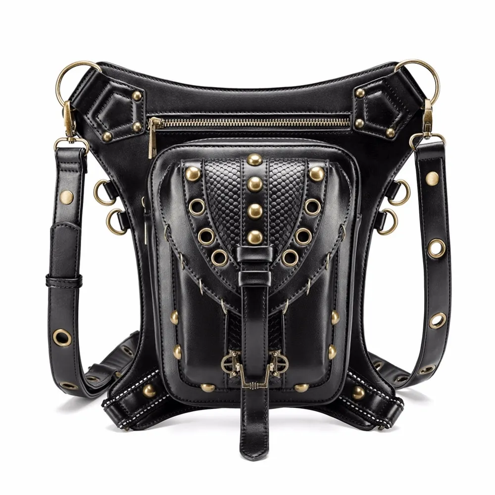 Steampunk Rivets Waist Leg Bag / Exquisite Shoulder Messenger Bag
