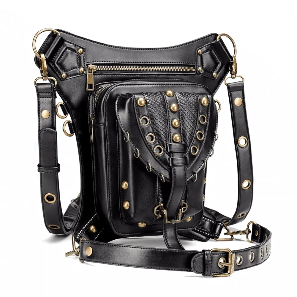 Steampunk Rivets Waist Leg Bag / Exquisite Shoulder Messenger Bag