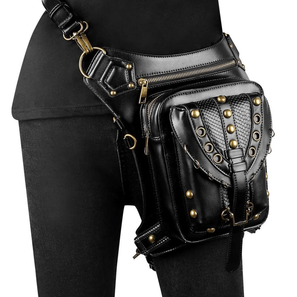 Steampunk Rivets Waist Leg Bag / Exquisite Shoulder Messenger Bag