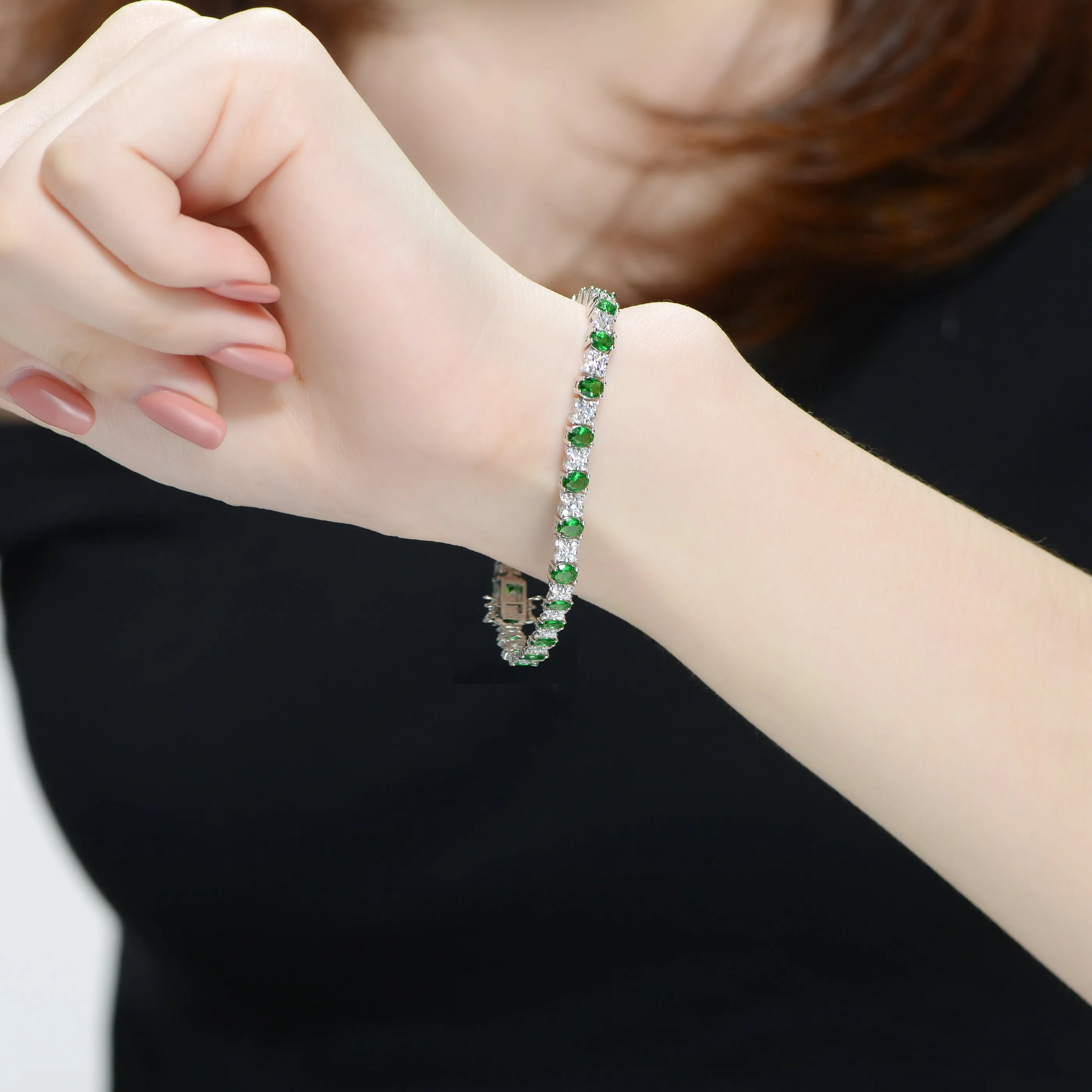 Sterling Silver Bracelet Adorned with Gemstones
