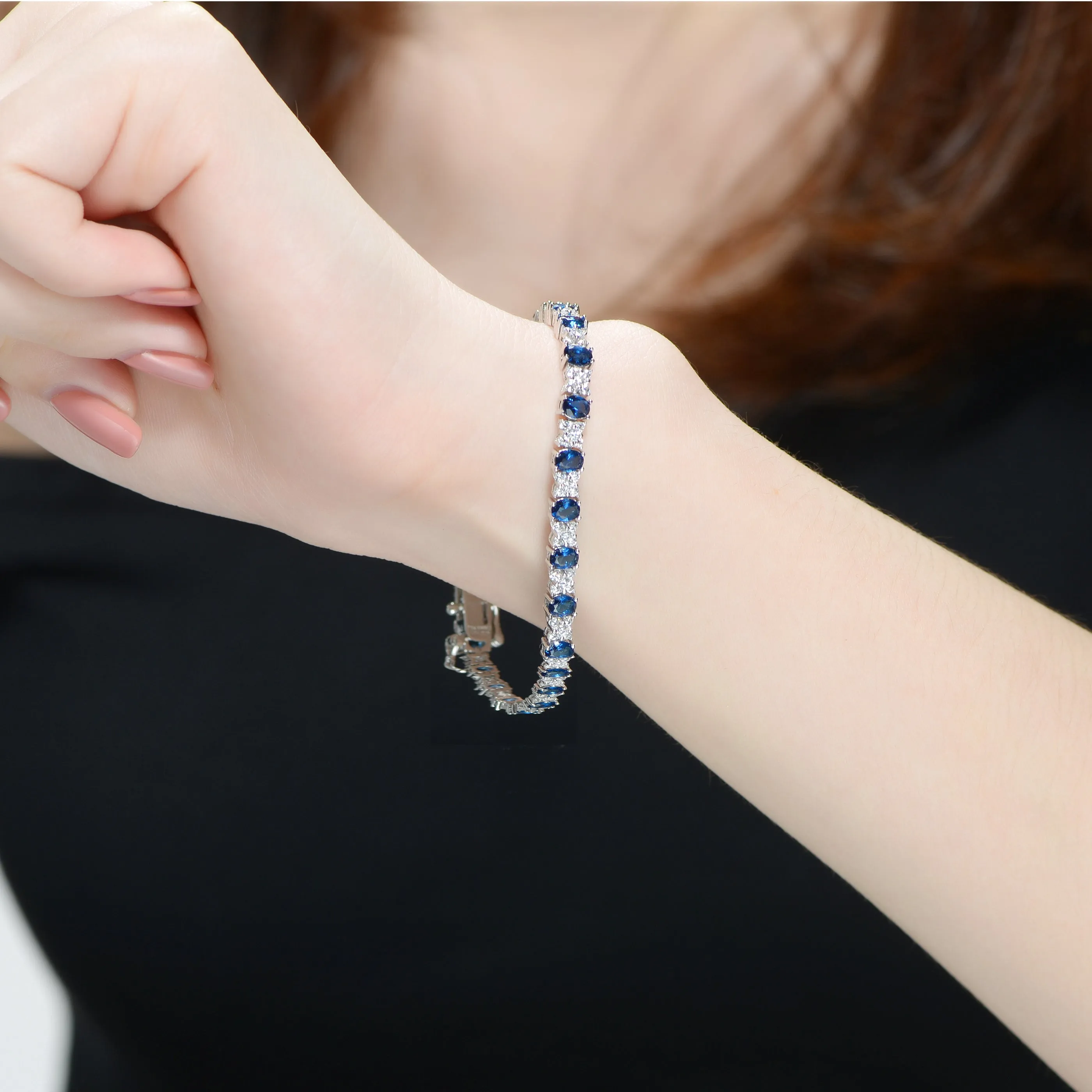Sterling Silver Bracelet Adorned with Gemstones